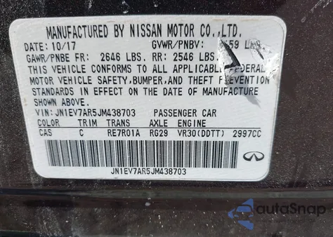 2018 Infiniti Q50 3.0T Luxe z USA, uszkodzony, nr VIN JN1EV7AR5JM438703